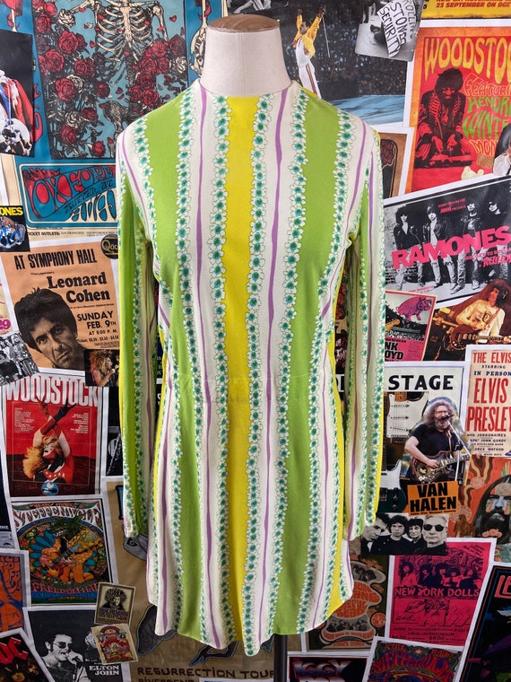 Vintage Women's 60s-70s Green & Yellow Floral Str… - image 10