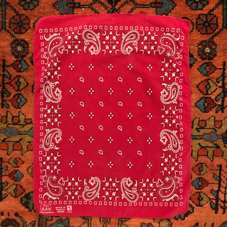 Vintage 197080s Red Paisley Colorfast All Cotton Square Bandana Handkerchief