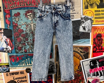 Vintage Toddler Kids 90s Acid Wash USA Little Levi's Orange Tab Denim Jeans 4 Slim Age 3-4, 90s Boys Girls Streetwear Grunge Pants Clothing