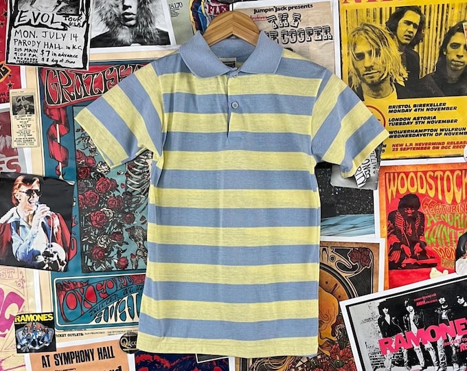 ラグビーボーイ Vintage Kids 90s Yellow Gray Blue Stripe Short Sleeve Campus Rugby
