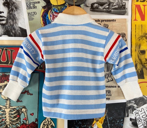 Vintage Baby Boys Kids 80s Blue & White Striped J… - image 4