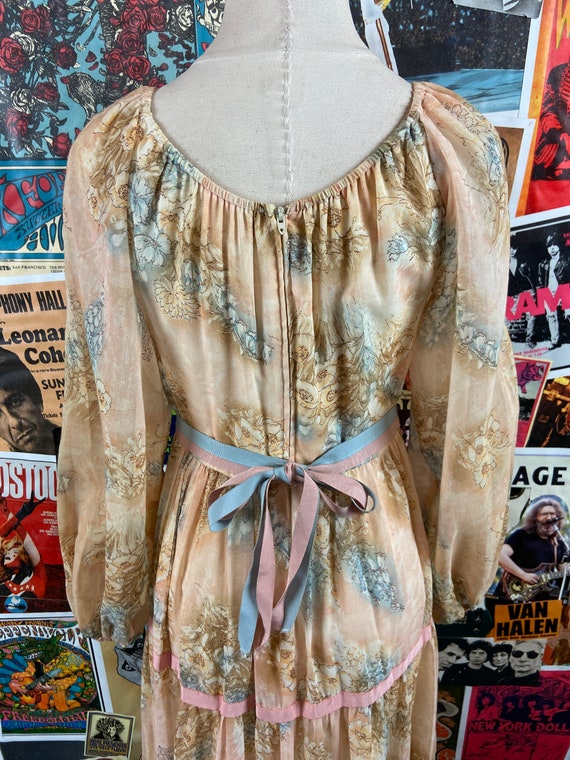 Vintage Women's 70s Peach Blue Pink Pastel Floral… - image 7