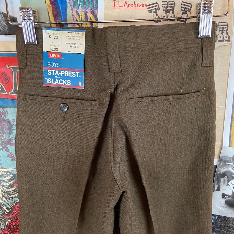 Vintage Kids Boys 1970s Brown Levi's STA-Prest Trousers Pants Size 5/6, Retro Kids Levis USA Slacks, 70s Kids USA Deadstock Clothing image 6