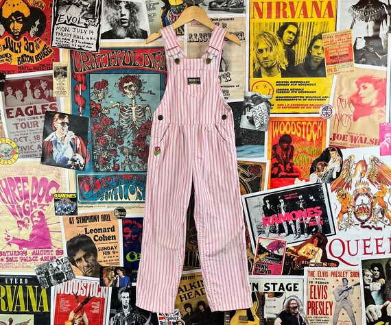 Vintage Girls Kids 80s-90s Pink & White Striped O… - image 1