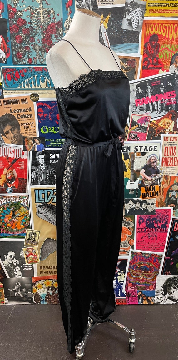 Vintage Women's 80s Plain Black Sheer Lace Panel … - image 4