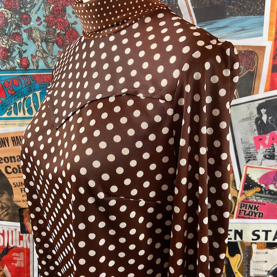 Vintage Women's 60s-70s Brown Polka Dot Print H B… - image 4