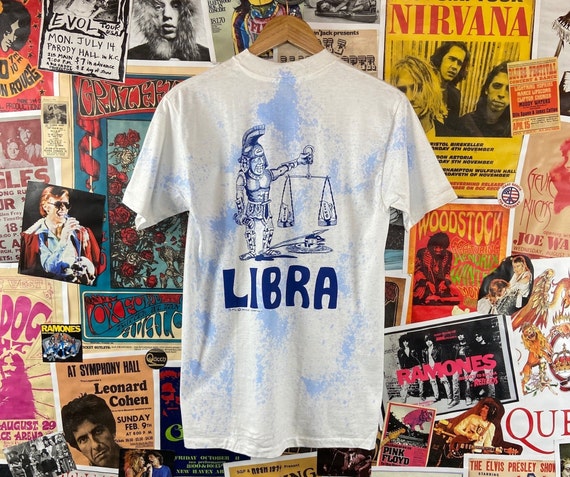 Libra Retro Vintage 70s White & Blue Splatter Print Libra Zodiac … - Gem