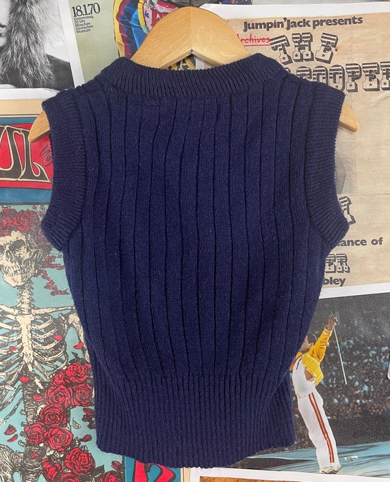 Vintage Toddler Kids 80s Navy Blue Knit V-Neck Sl… - image 2