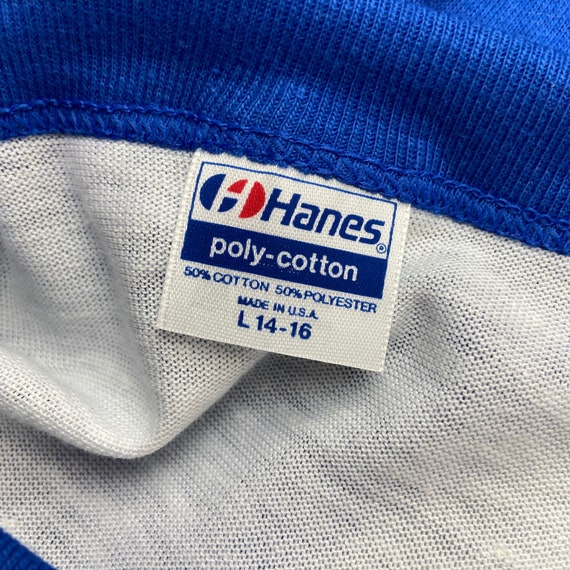 Vintage Kids 80s Blue & White Hanes Baseball Ragl… - image 6