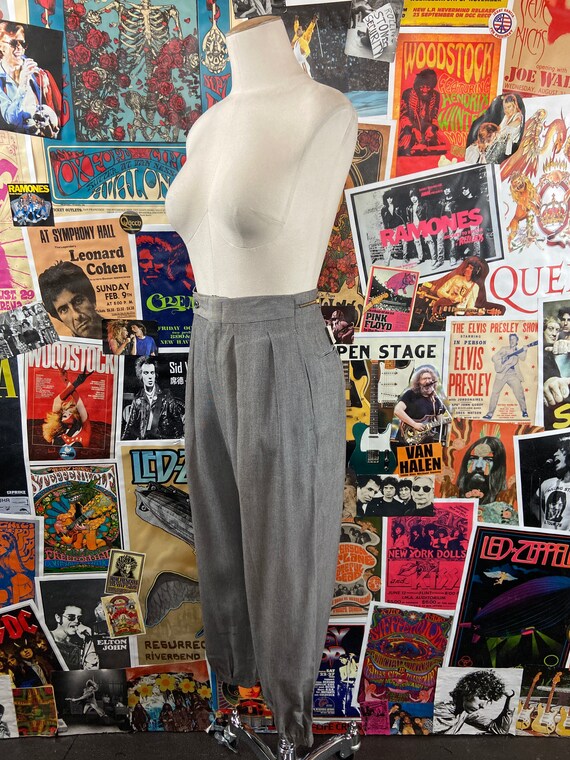 Vintage 60s Gray High Rise Sharkskin Pleated Crop… - image 4