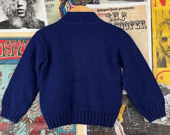 Vintage Toddler Kids 70s Navy Blue Acrylic Knit V-neck