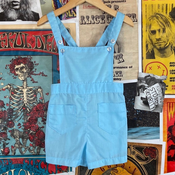 Vintage Baby Boy Kids 60s Light Blue Shortall Romper … Gem