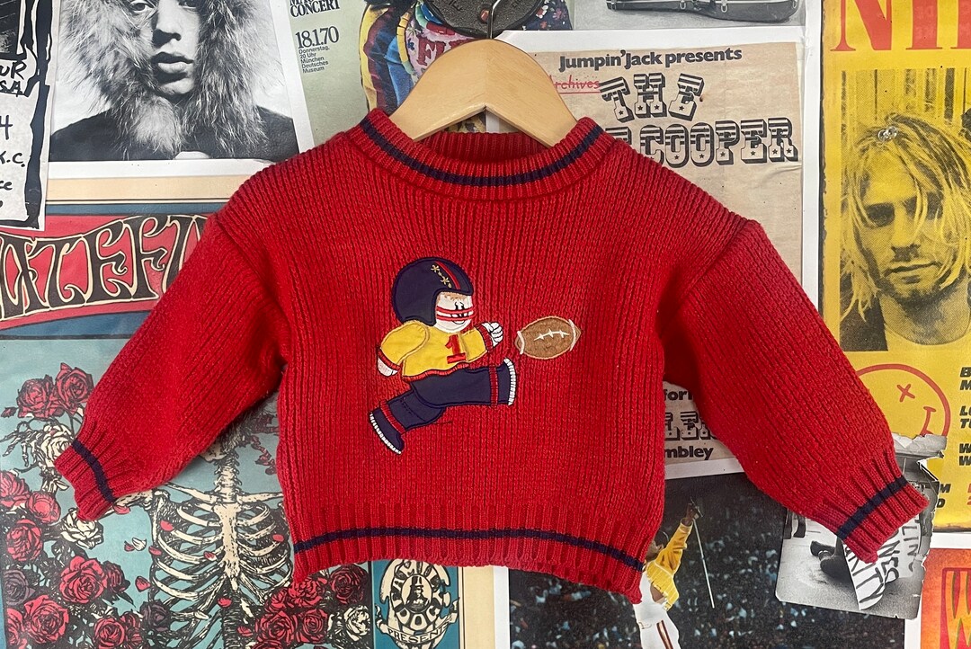Vintage Baby Boy Kids 80s90s Red & Navy Football Punter Long Sleeve