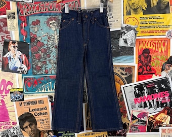 Vintage Kinder 70er-80er Jahre Dark Wash Gerades Bein JCPenney Denim Jeans Größe 6 Slim, 70er Jahre Jungen Mädchen Retro Indigo Schulanfang Hosen