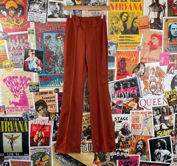Women Vintage 70s Rust Red Chevron Print H Bar C … - image 1