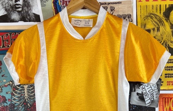 Vintage Kids 80s Yellow & White Short Sleeve Socc… - image 2