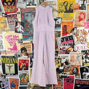 Vintage Women&#39;s 60s-70s Purple Pink White Striped Sleeveless Flares Jumpsuit PXS Gogo Disco Hippie Festival Fashion Retro Bell Bottoms