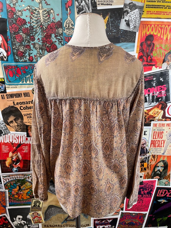 Vintage Women's 1970s Taupe Painted Damask Print … - image 9