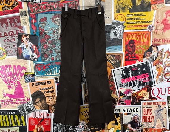 Vintage Boys Kids 70s Brown Polyester Mann Bootcut Trouser Pants Size 10  Slim Age 8/9, Retro Fall Clothing Mod Preppy Dress Pants