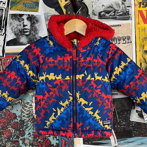 Kids Y2Ks 2000s Wildlife Animal Print Hooded Fleece Lined Patagonia Jacket Size 6 Months, Baby Patagonia Coat, Baby Utility Outdoor