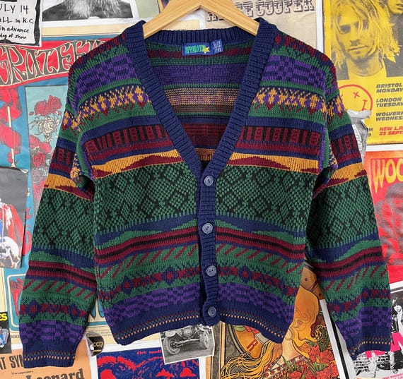 Vintage Kids Boys 90s Blue Multi-color Striped Geometric