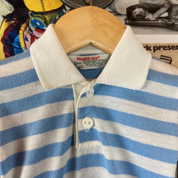 Vintage Baby Boys Kids 80s Blue & White Striped J… - image 2