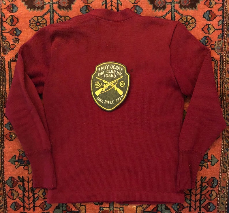 Vintage Men/'s 194050s Skookum Sportswear Wool Knit Leather Shooting Rifle Sweater Jacket