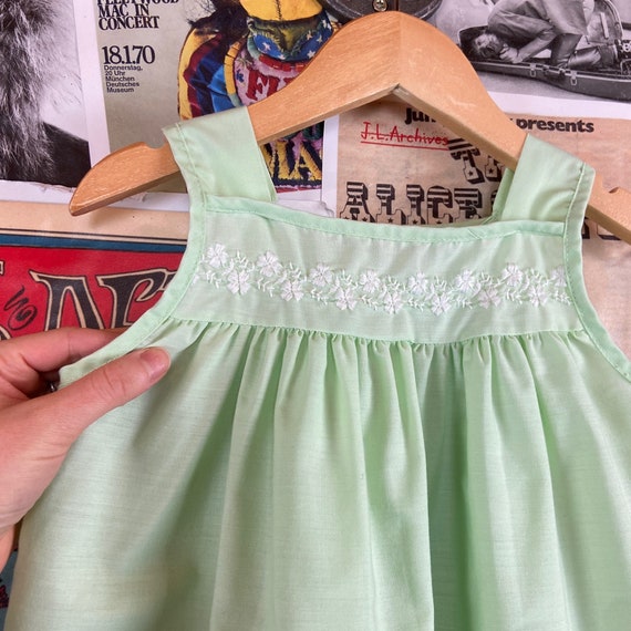 Vintage Baby Girls Kids 70s Light Pastel Green Em… - image 2