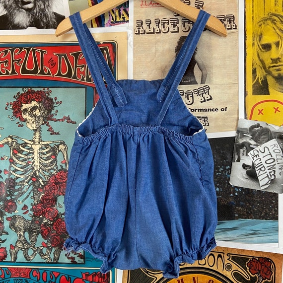 Vintage Baby Girls Kids 60s-70s Blue Chambray Den… - image 5