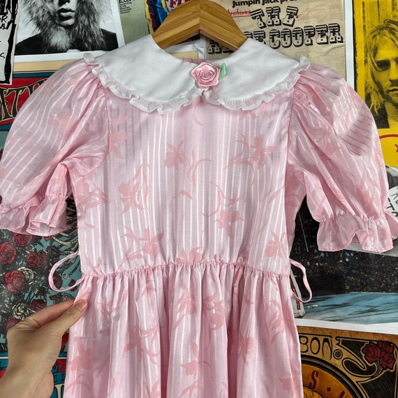 Vintage Girls Kids 80s-90s Pink Striped Lily Flor… - image 3