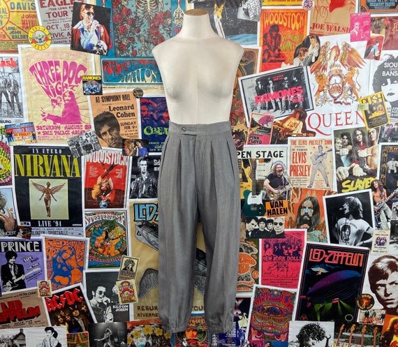 Vintage 60s Gray High Rise Sharkskin Pleated Crop… - image 1