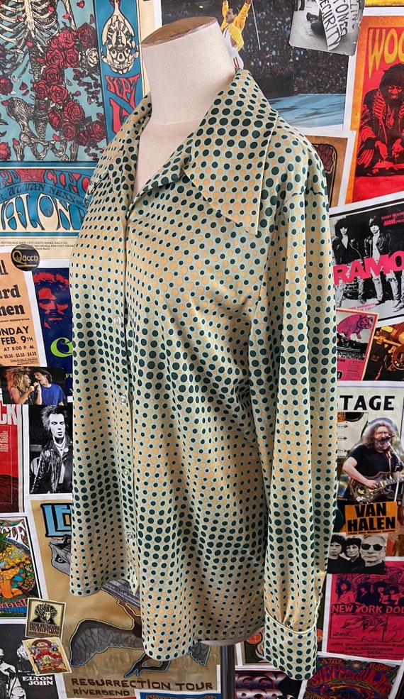 Vintage Women's 60s-70s Green & Tan Mod Polka Dot… - image 6