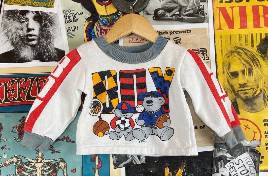 Vintage Kids 80s90s Baby Boy Sports Teddybears Graphic Pullover Shirt