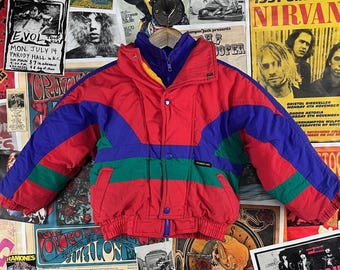 Vintage 90s Colmar Bomber Crazy Patterned Ski Wear Jacket