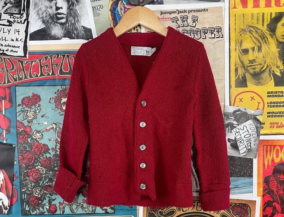 Sueter tipo cardigan de punto con cuello en V rojo de JCPenney para ninos pequenos anos 70 4T 5T sueter para abuelos sueter retro para nino y nina otono e invierno