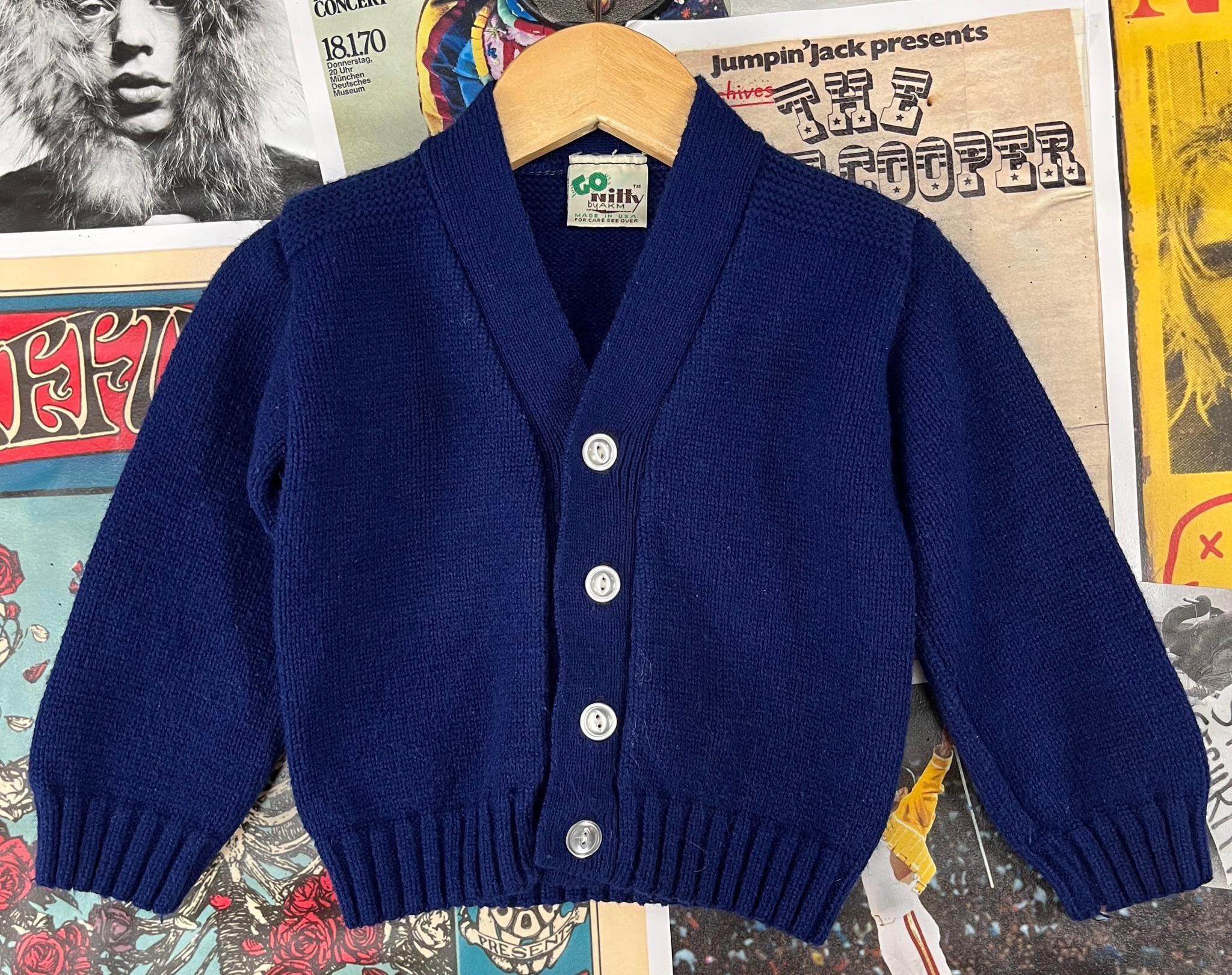 トップス 70s acrylic cardigan 70'S acrylic knit cardigan, made in USA, men's XL size
