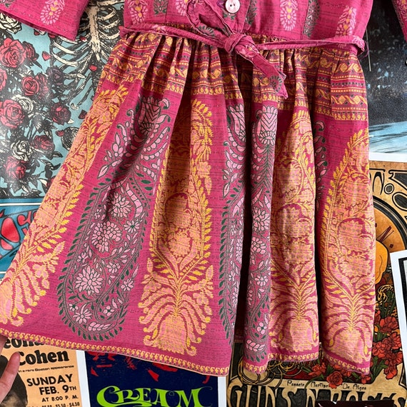 Vintage Girls Pink & Yellow Paisley Batik Print H… - image 6