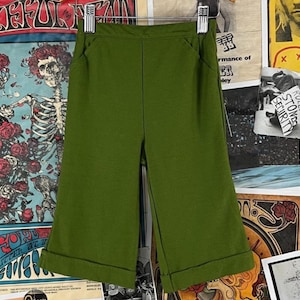 Vintage bambin bébé enfants des années 60 vert taille élastique Carters tricot revers jambe large pantalon 24 mois rétro garçons filles vêtements mod