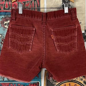 Vintage Kids 70s Rust Red Corduroy Orange Tab Levi's Cutoff Shorts Ages 9-10 Retro Boy Girl Summer Clothing