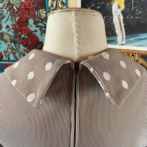 Vintage Women's 60s-70s Brown & White Polka Dot S… - image 6