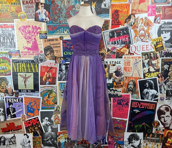 Vintage Women's 50s Purple Pink Ombré Floral Lace… - image 1
