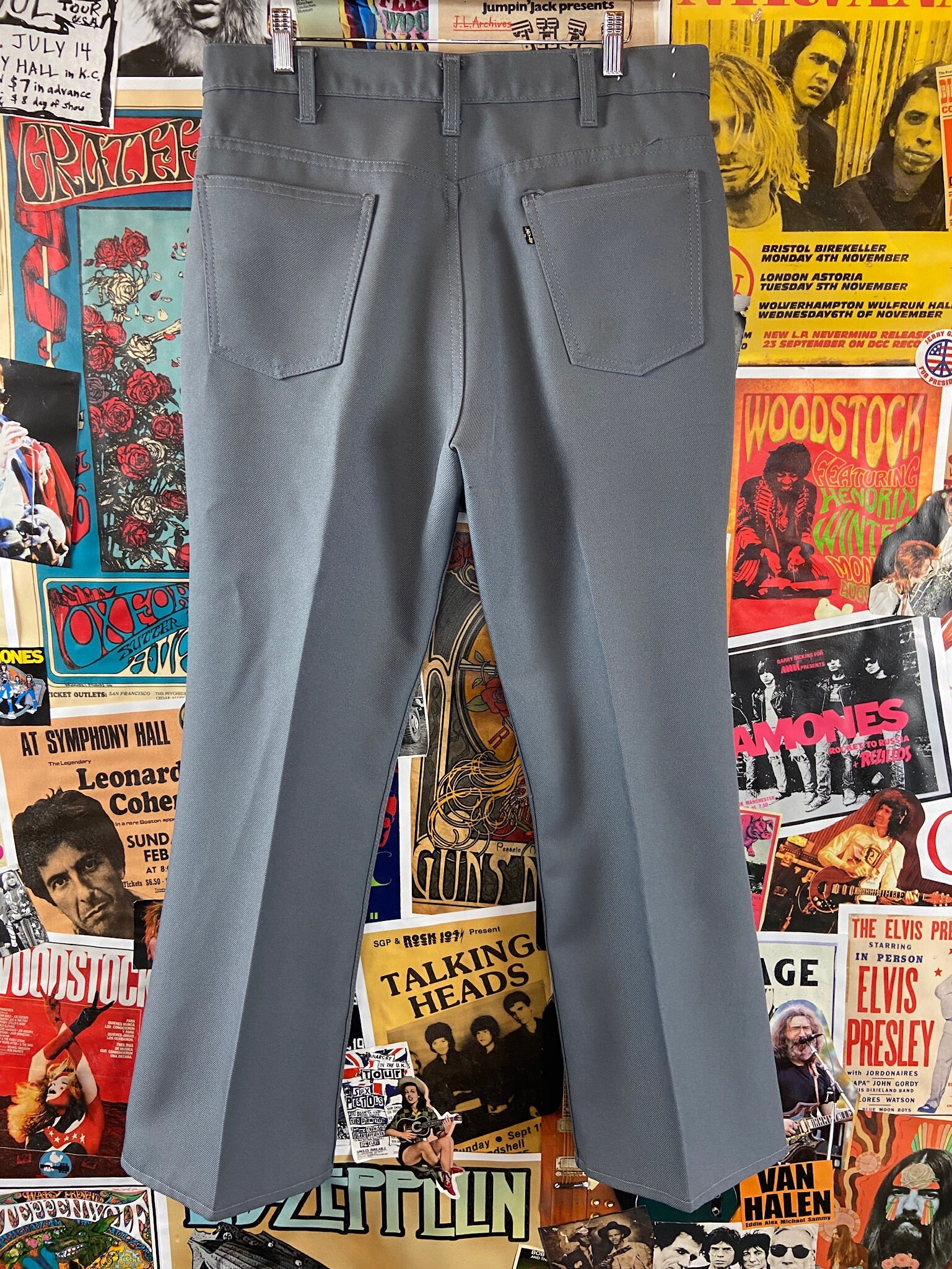 Vintage Mens 70s 80s Gray Levi's 517s Black Tab Polyester Trousers