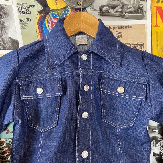 Vintage Kids 70s-80s Blue Denim White Stitched Tw… - image 2