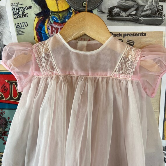 Vintage Baby Girls 60s Deadstock Sheer Pink Nylon… - image 2