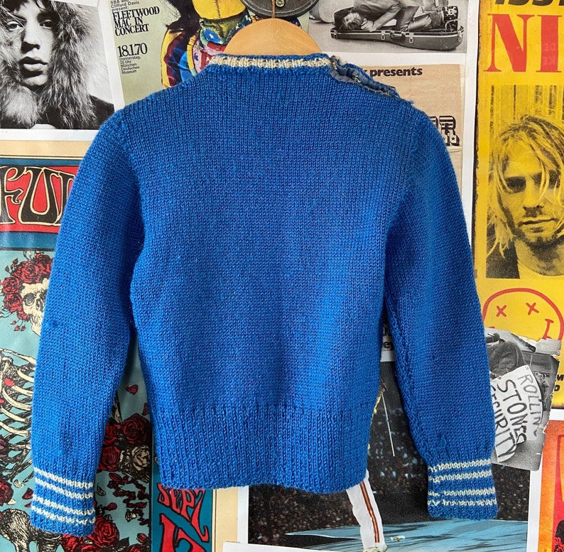 Vintage Baby Kids 50s-60s Blue & White Knit Striped Long Sleeve Pullover Crewneck Sweater 18-24 Months, Retro Baby Boy Jumper Fall Top image 5