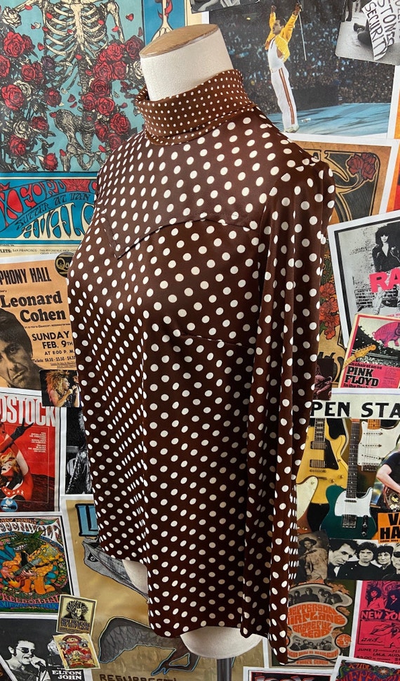 Vintage Women's 60s-70s Brown Polka Dot Print H B… - image 3