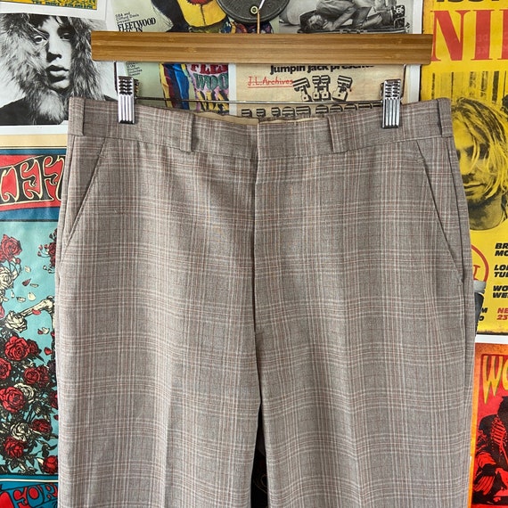 Vintage Men's 70s-80s Khaki Gray Plaid Polyester … - image 2