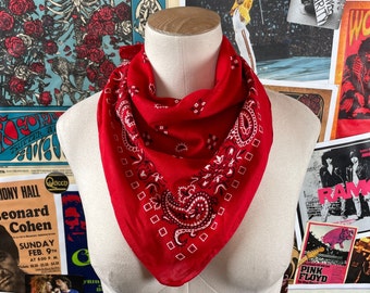 Vintage Red Square Dot Paisley All Cotton RN 13960 Fast Color Bandana Handkerchief, Vintage Red Bandana, Red Handkerchief, Vintage Bandana