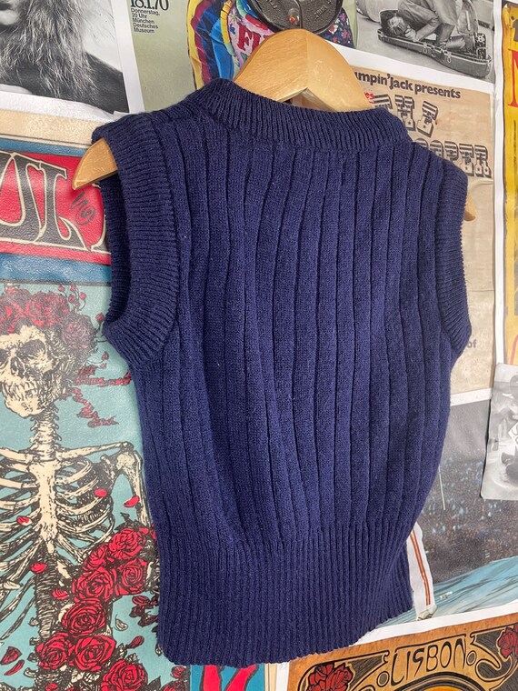 Vintage Toddler Kids 80s Navy Blue Knit V-Neck Sl… - image 3