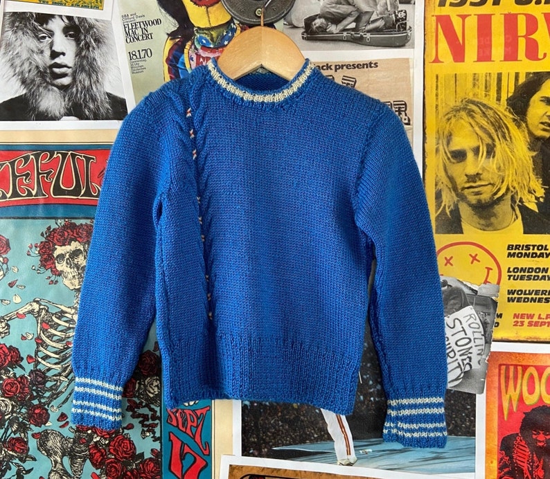 Vintage Baby Kids 50s-60s Blue & White Knit Striped Long Sleeve Pullover Crewneck Sweater 18-24 Months, Retro Baby Boy Jumper Fall Top image 1